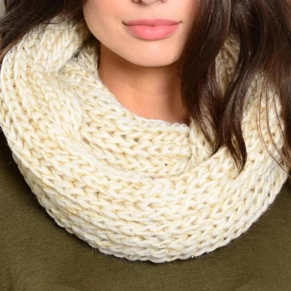 Warm Soft Cream Knitted Infinity Scarf